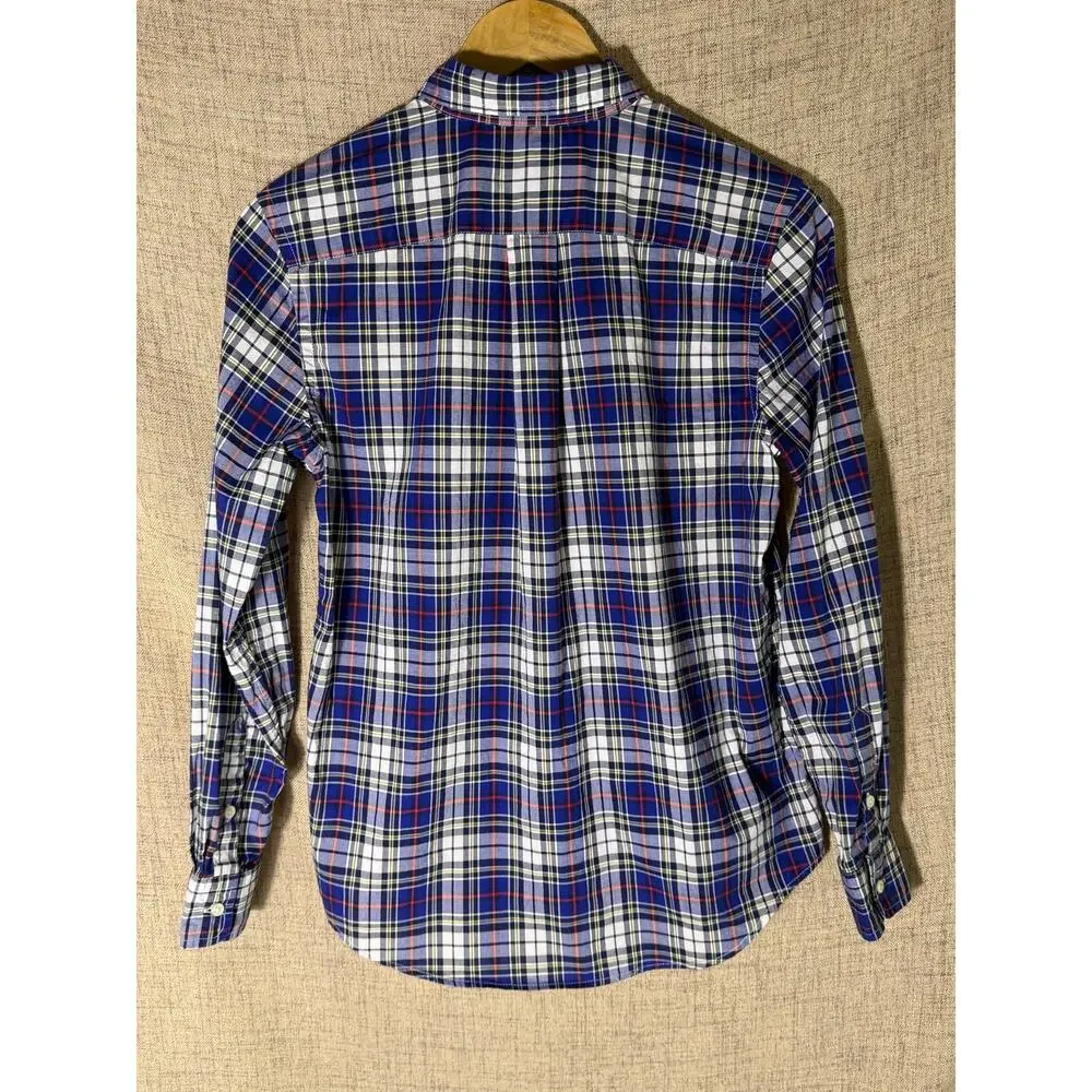 Ralph Lauren Boys L 14-16 Blue Plaid Button-Down Shirt Natural Stretch Cotton